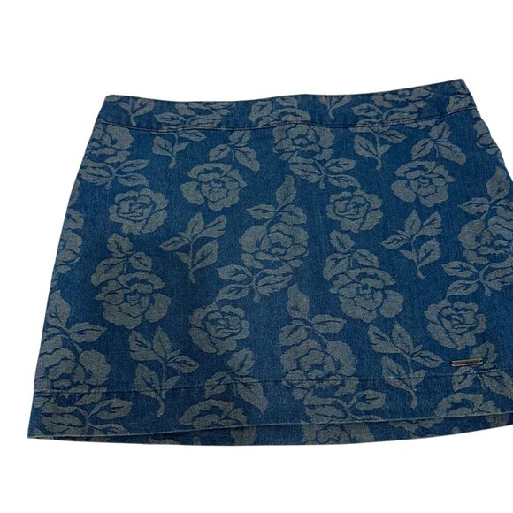 Abercrombie & Fitch Womens Metalic Floral Blue Denim Mini Skirt SZ 10 Lined - Picture 11 of 15